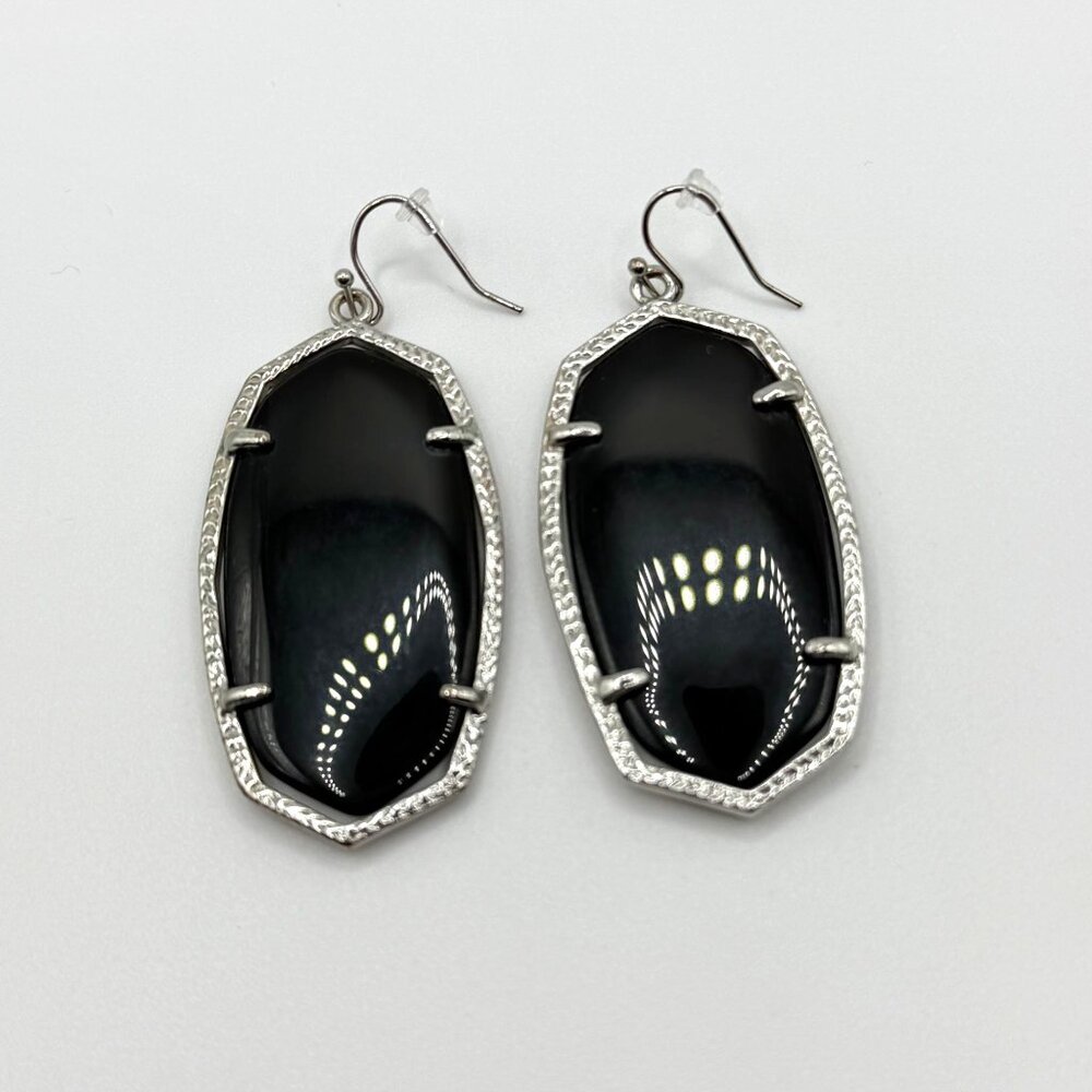 Kendra Scott Elle Silver Tone Black Stone Drop Earrings